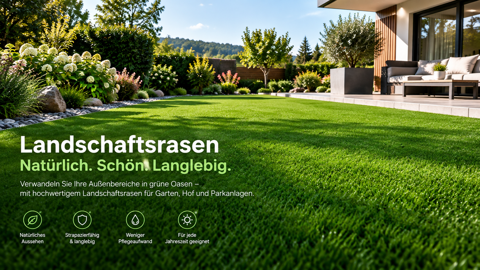 Landschaftsrasen in einem gepflegten Garten